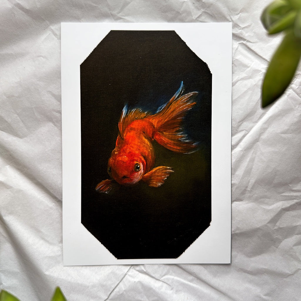 goldfish with a quizzical look on it's face.