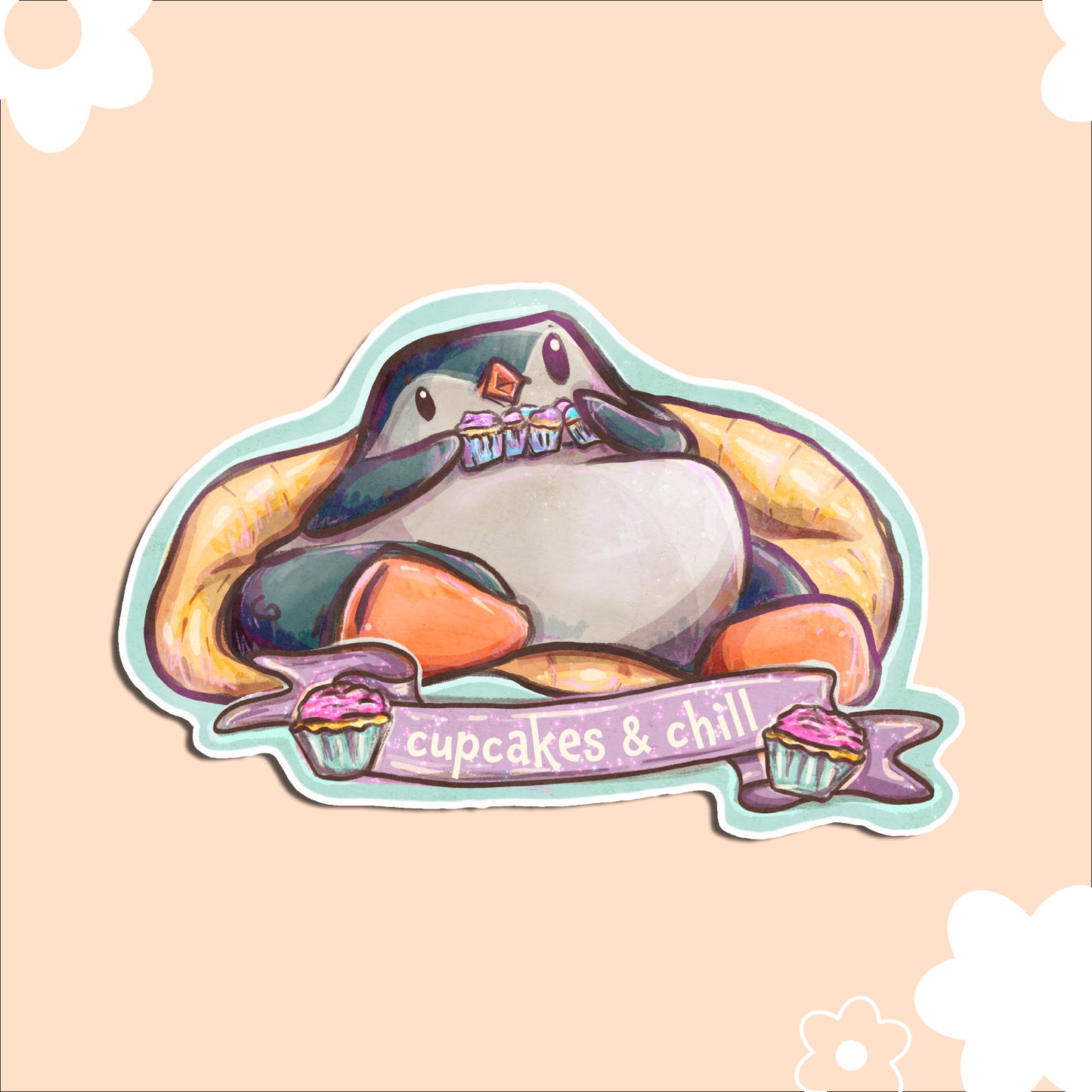 Penguin "Cupcakes and Chill" | Vinyl Sticker
