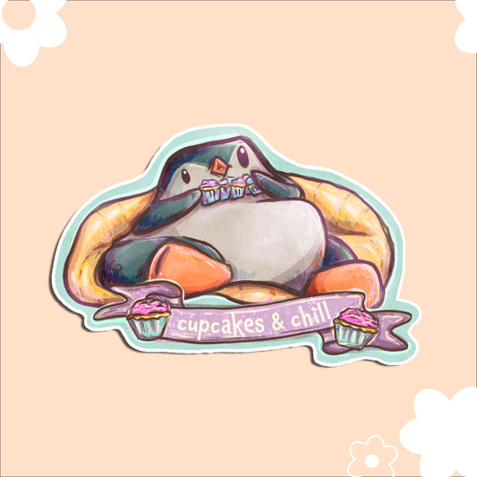 Penguin "Cupcakes and Chill" | Vinyl Sticker
