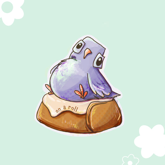 "On A Roll" Pigeon | Vinyl Sticker