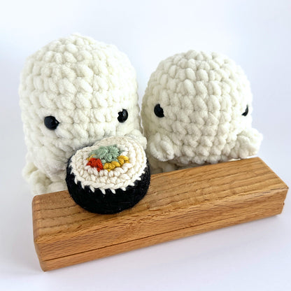 Tofu the Ghost with sushi |  Amigurumi Plush Animal