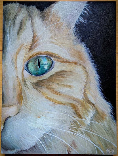long haired orange tabby cat commissioned oil painting of half of his face