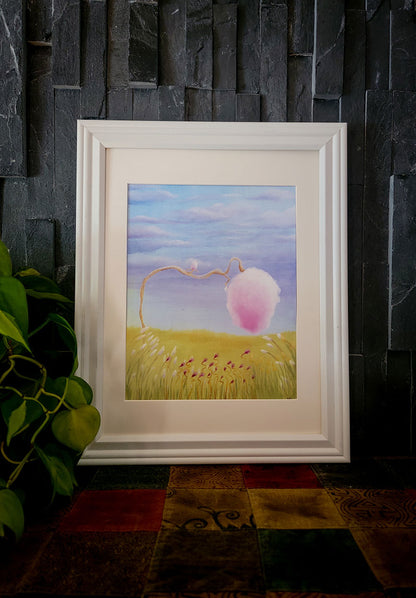 The print is framed in a white matted frame.